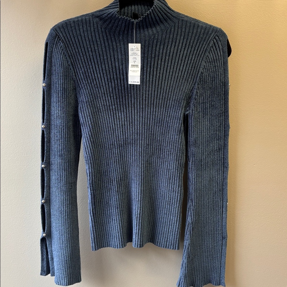 NWT WHBM Ribbed Chenille Sweater in Indigo Blue